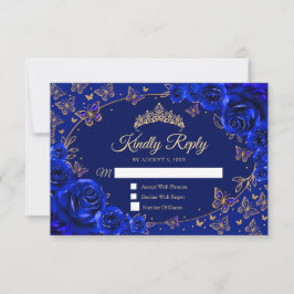 Tarjeta De Confirmación De Asistencia Royal Blue Gold Quinceanera Reply