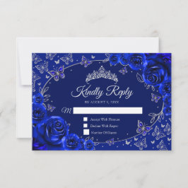 Tarjeta De Confirmación De Asistencia Royal Blue Silver Quinceanera Reply