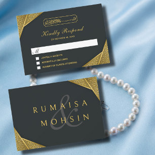 Tarjeta De Confirmación De Asistencia Royal Rustic Gold Elegant and Muslim Islamic Boda