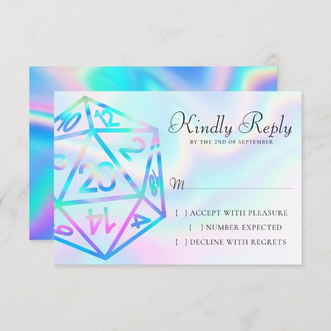 Tarjeta De Confirmación De Asistencia RPG Dice | Holo Fantasy Retro Tabletop PnP Gamer (Anverso / Reverso)
