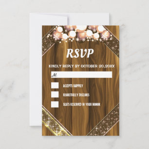 Tarjeta De Confirmación De Asistencia Rstic Wood Purpurina Gold Bright Bulbo Light