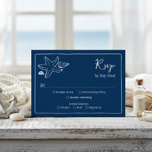 Tarjeta De Confirmación De Asistencia RSV de boda Coastal Blues Conchas y Letra