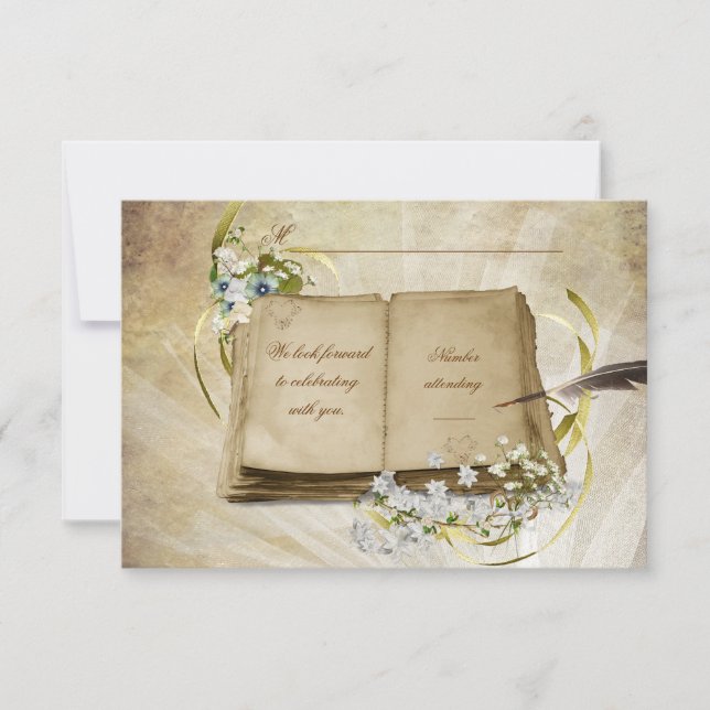 Tarjeta De Confirmación De Asistencia RSVP- Antiguo Libro de Bodas (Anverso)