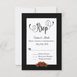 Tarjeta De Confirmación De Asistencia RSVP, colección de rosas rojas/negro/rojo