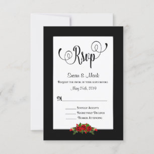 Tarjeta De Confirmación De Asistencia RSVP, Colección de Rosas Rojas/Negro/Rojo