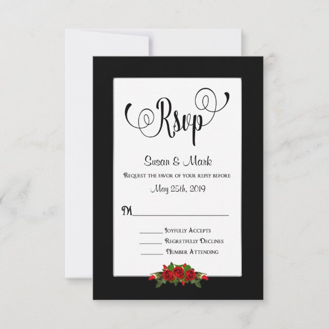 Tarjeta De Confirmación De Asistencia RSVP, colección de rosas rojas/negro/rojo (Anverso)