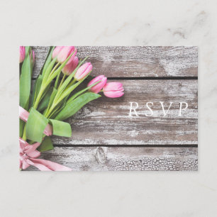 Tarjeta De Confirmación De Asistencia RSVP: Tulipanes rosados y madera