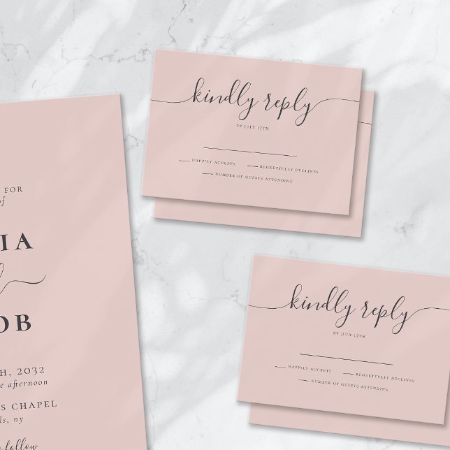 Tarjeta De Confirmación De Asistencia Rubor Bohemian Script Simple Boda Moderno (Subido por el creador)