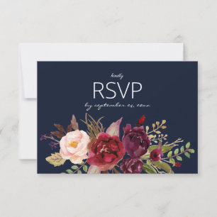 Tarjeta De Confirmación De Asistencia Rubor de Borgoña Marsala con Marina de Comida