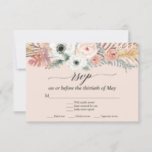 Tarjeta De Confirmación De Asistencia Rubor Floral Boho Pampas Césped Tropical Palma RSV