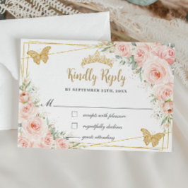 Tarjeta De Confirmación De Asistencia Rubor Floral Champagne Quinceañera Butterfly Respo