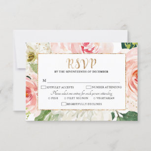 Tarjeta De Confirmación De Asistencia Rubor Pink Florals Boda botánico moderno