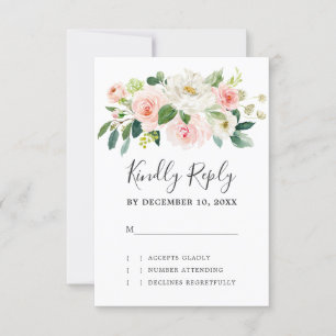 Tarjeta De Confirmación De Asistencia Rubor Pink Florals Boda botánico moderno