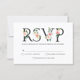 Tarjeta De Confirmación De Asistencia Rubor Pink Florals Boda botánico moderno