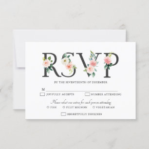 Tarjeta De Confirmación De Asistencia Rubor Pink Florals Boda botánico moderno