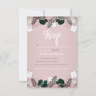 Tarjeta De Confirmación De Asistencia Rubor Taupe Algodón Floral Vegetación Rústica Boda