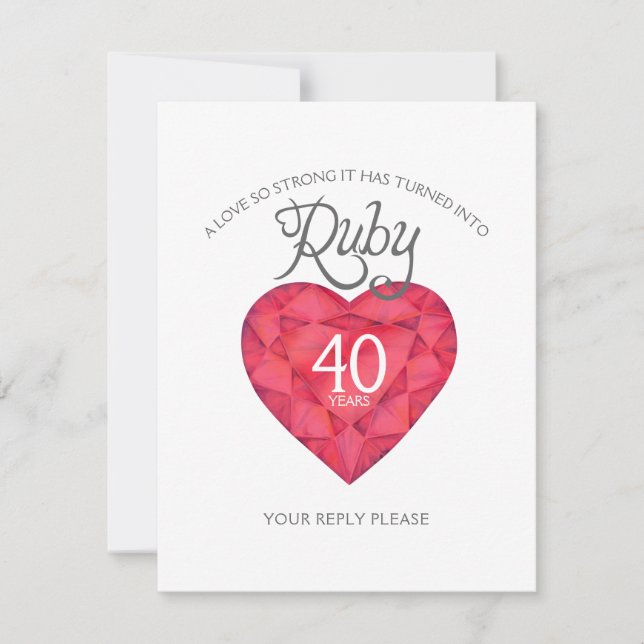 Tarjeta De Confirmación De Asistencia Ruby 40° Aniversario Boda pintura acuarela (Anverso)