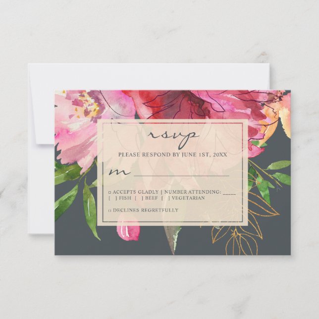 Tarjeta De Confirmación De Asistencia Ruby Pink Peony Ivory Floral Boda (Anverso)