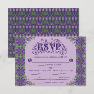 Tarjeta De Confirmación De Asistencia Rueda de Cardo Púrpura Art Nouveau Horizontal