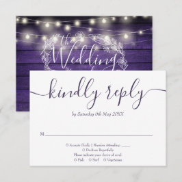 Tarjeta De Confirmación De Asistencia Rusple Purple Wood String ilumina el guión floral