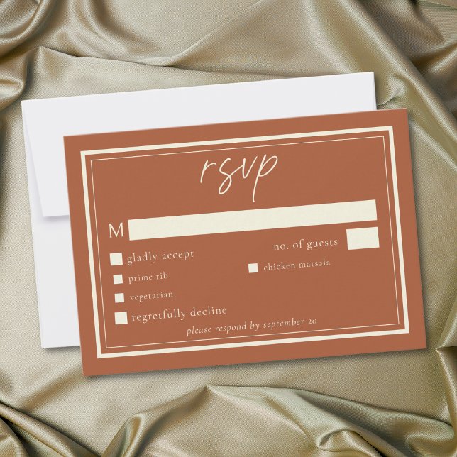 Tarjeta De Confirmación De Asistencia Rust Terracotta Minimalist Frame Wedding (Rust Terracotta Minimalist Frame Wedding RSVP Card)