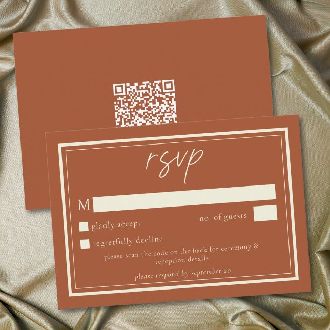 Tarjeta De Confirmación De Asistencia Rust Terracotta Minimalist Frame Wedding QR Code (Rust Terracotta Minimalist Frame Wedding QR Code RSVP Card)