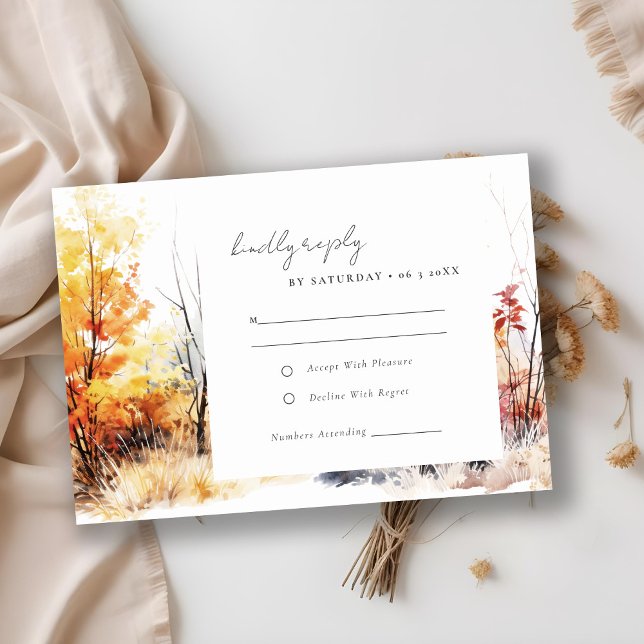 Tarjeta De Confirmación De Asistencia Rust Yellow Otumn Landscape Wedding Reception (Subido por el creador)