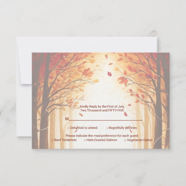 Tarjeta De Confirmación De Asistencia Rustic Autumn Forest Pumpkin Wedding (Anverso)