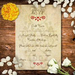 Tarjeta De Confirmación De Asistencia Rustic Baroque Floral Mexican Wedding