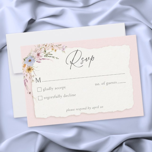 Tarjeta De Confirmación De Asistencia Rustic Blush Pink Romantic Wildflower Wedding (Rustic Blush Pink Romantic Wildflower Wedding RSVP Card)