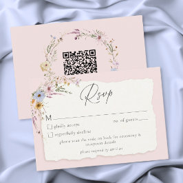 Tarjeta De Confirmación De Asistencia Rustic Blush Pink Romantic Wildflower Wedding QR