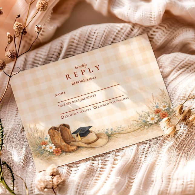 Tarjeta De Confirmación De Asistencia Rustic Boots Graduation Party (Subido por el creador)