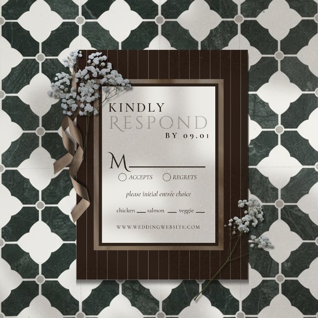 Tarjeta De Confirmación De Asistencia Rustic Brown Thin Stripe Pattern Wedding (Announce your big day in a sophisticated style with this Rustic Brown This Stripe Pattern RSVP)
