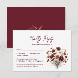Tarjeta De Confirmación De Asistencia Rustic Burgundy Boho Chic Wildflowers Wedding