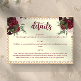 Tarjeta De Confirmación De Asistencia Rustic Burgundy Floral Wedding Details Card