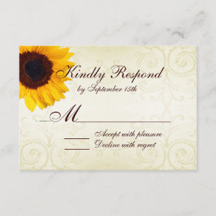 Tarjeta De Confirmación De Asistencia Rustic Country Sunflowers Swirls Wedding Tarjeta R