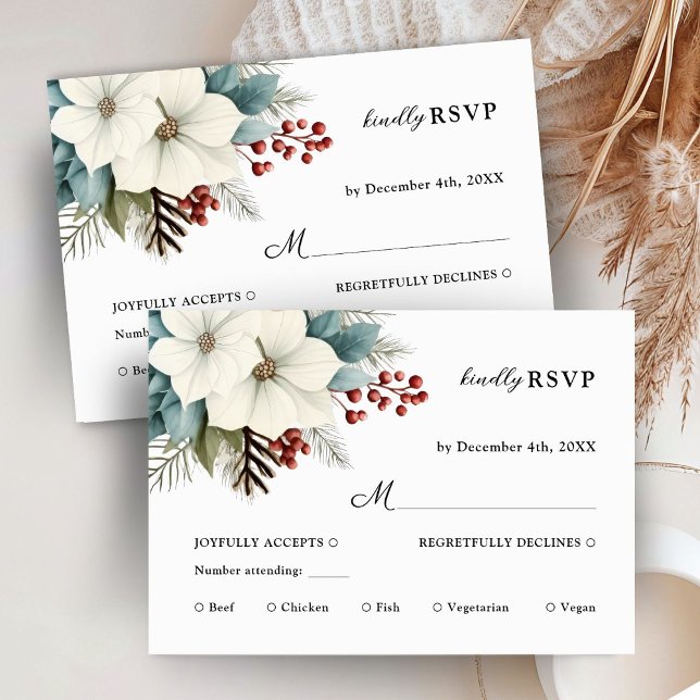 Tarjeta De Confirmación De Asistencia Rustic Dusty Blue Floral Winter Wedding (Subido por el creador)