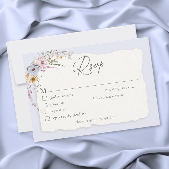 Tarjeta De Confirmación De Asistencia Rustic Dusty Blue Romantic Wildflower Wedding (Rustic Dusty Blue Romantic Wildflower Wedding RSVP Card)
