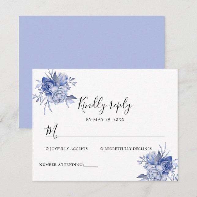 Tarjeta De Confirmación De Asistencia rustic dusty blue roses and other flowers (Anverso / Reverso)
