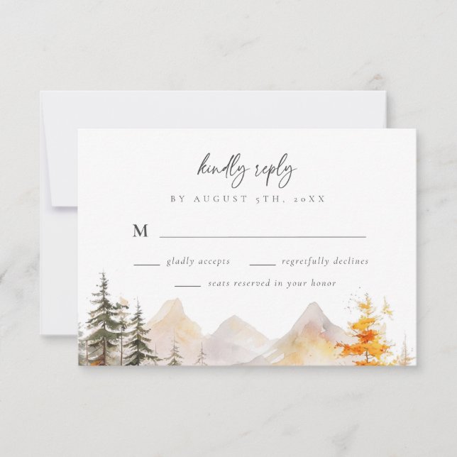 Tarjeta De Confirmación De Asistencia Rustic Fall Mountain Pine Forest Wedding (Anverso)