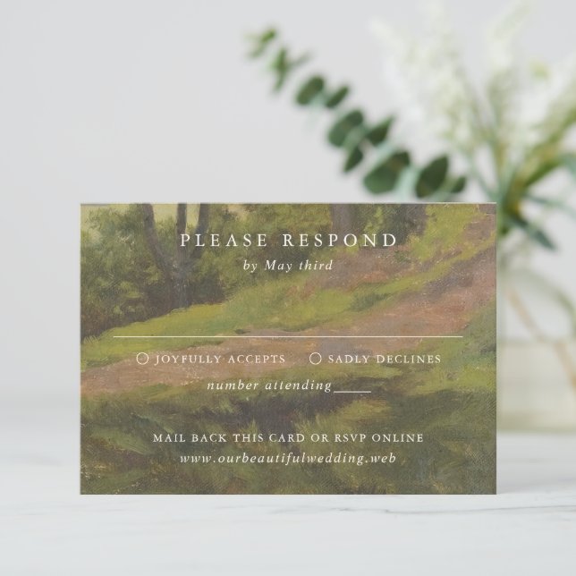 Tarjeta De Confirmación De Asistencia Rustic Forest Elegant Wedding (Anverso de pie)