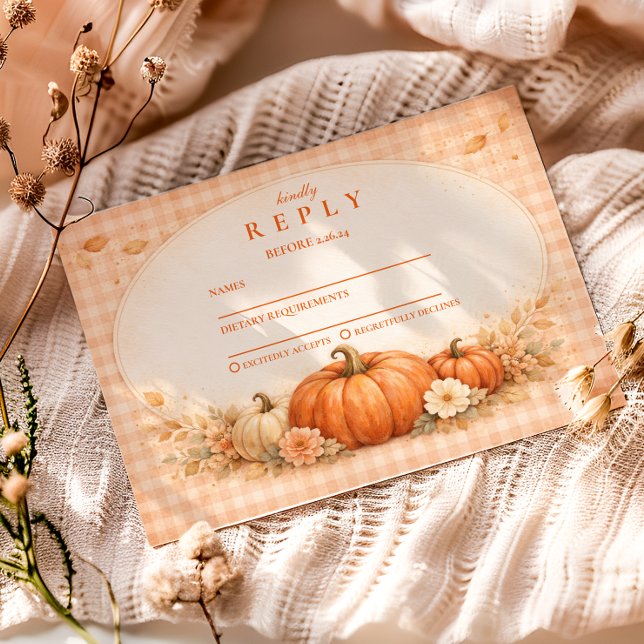 Tarjeta De Confirmación De Asistencia Rustic Gingham Pumpkin Fall Graduation (Subido por el creador)