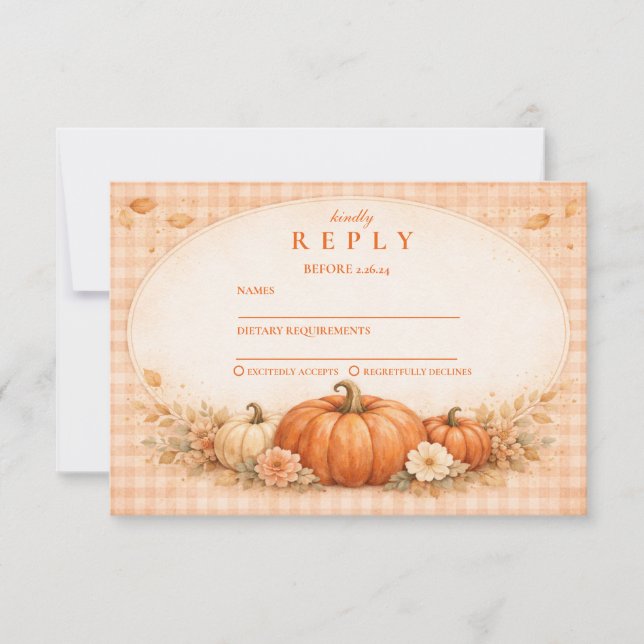 Tarjeta De Confirmación De Asistencia Rustic Gingham Pumpkin Fall Graduation (Anverso)