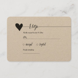 Tarjeta De Confirmación De Asistencia Rustic Kraft Wedding RSVP, caligrafía cardíaca