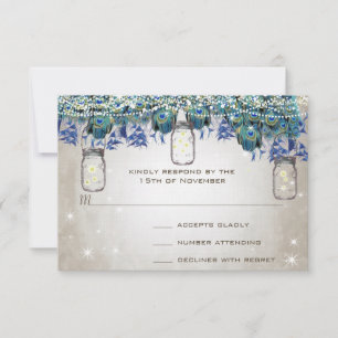 Tarjeta De Confirmación De Asistencia Rustic Luxe Mason Jar Navy Turquoise Peacock