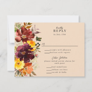 Tarjeta De Confirmación De Asistencia Rustic Marsala Naranja quemado caída Wreath