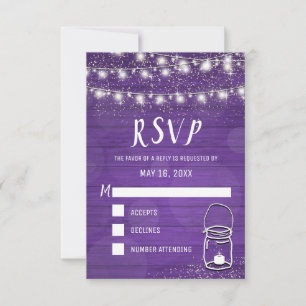 Tarjeta De Confirmación De Asistencia Rustic Mason Jar String ilumina la boda violenta R