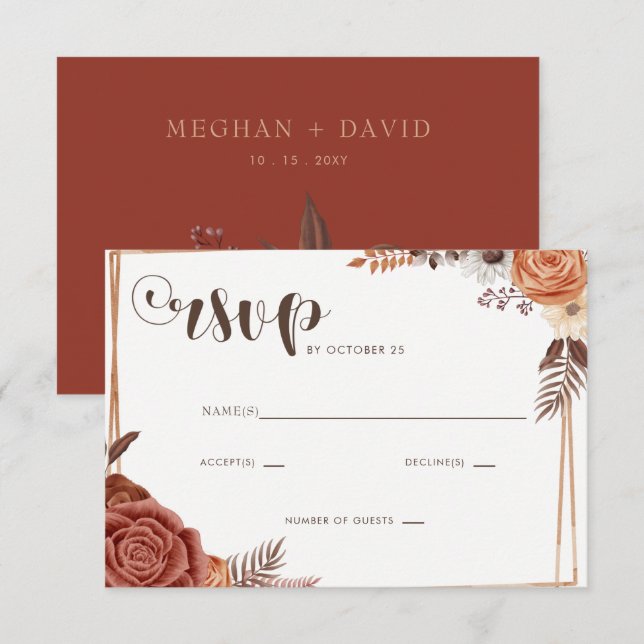 Tarjeta De Confirmación De Asistencia Rustic Modern Script manuscrito Fall Wedding (Anverso / Reverso)