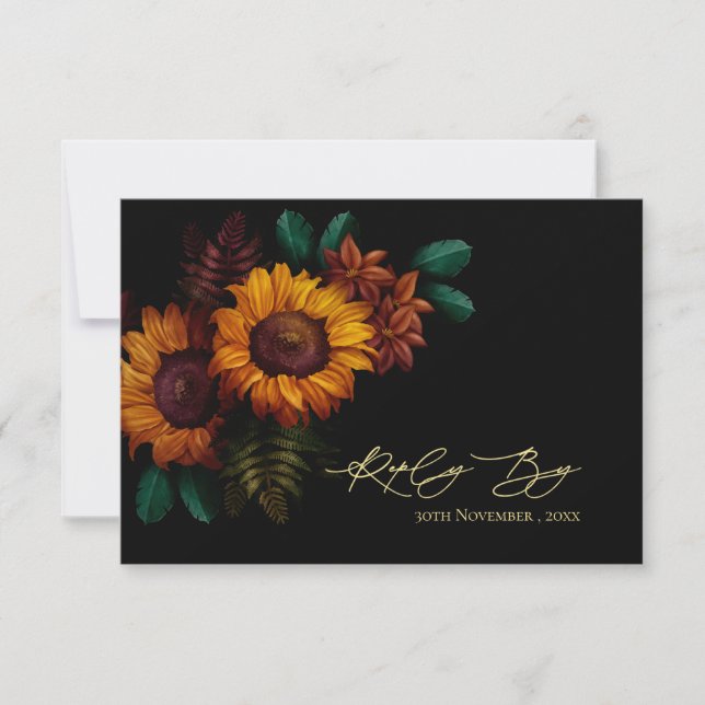Tarjeta De Confirmación De Asistencia Rustic Otoño Florals Sunflower Fall Wedding (Anverso)