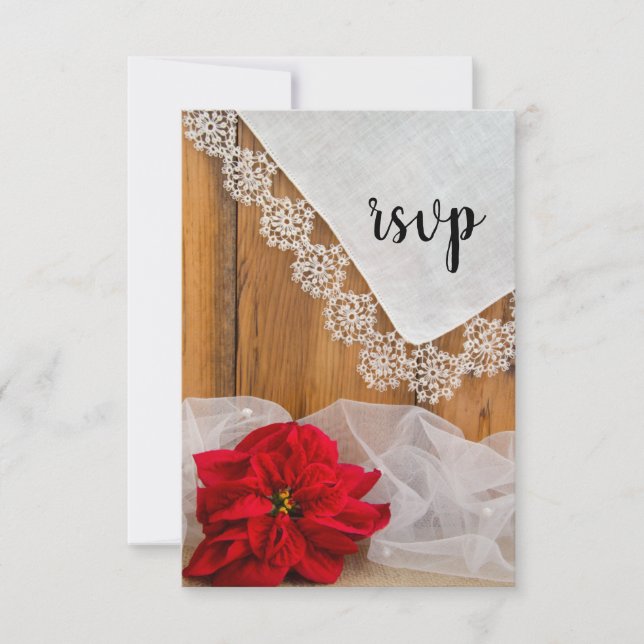 Tarjeta De Confirmación De Asistencia Rustic Poinsettia Lace Country Boda de Invierno RS (Anverso)
